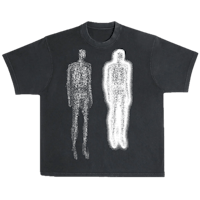 a black t - shirt with a silhouette of a man and a woman